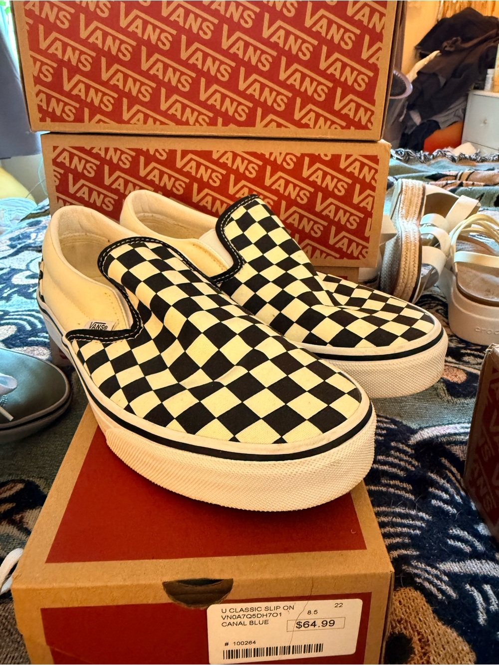 NEARLY NEW Vans Checkerboard Slip-On Sneakers - Black & White 9.5/8
